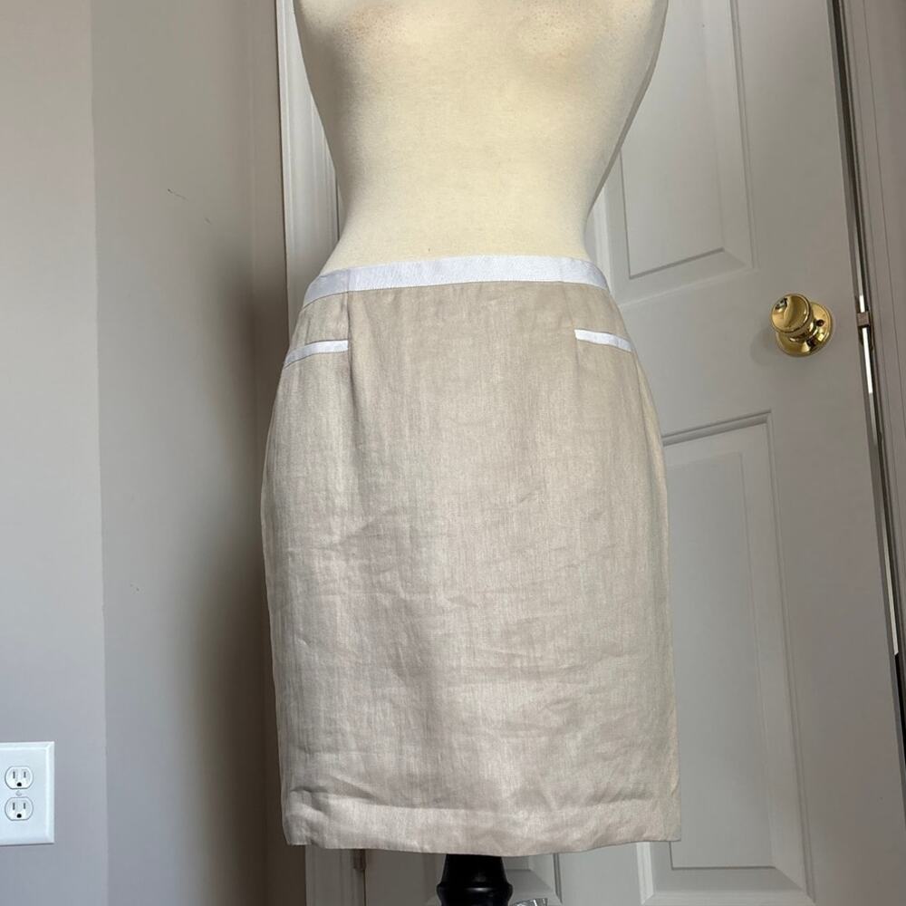 Brooks Brothers Sz 12P Beige Linen Pencil Skirt Italian Woven Minimalist Luxury